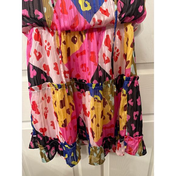 J Lee Chic Rose Leopard Print Multicolor Short Sleeve Dress, M - Picture 4 of 6